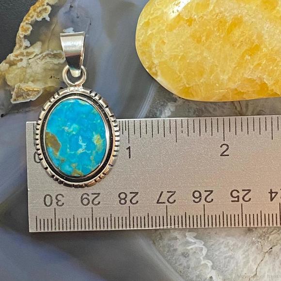 Native American Sterling Silver Blue Ridge Turquoise Oval Pendant For Women - Picture 9 of 10